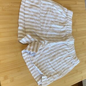 J. Crew White and Tan Striped Linen-Blend Shorts
